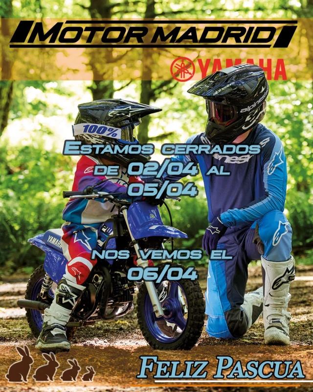 Nos tomamos un descansito para ir a comer torrijas y chocolate y hacer algunas rutillas.
Nos vemos lunes 06/04 🏍

Desde todo el equipo de Yamaha Motor Madrid os deseamos ¡Feliz Pascua!

#pascua #yamaha #pw50